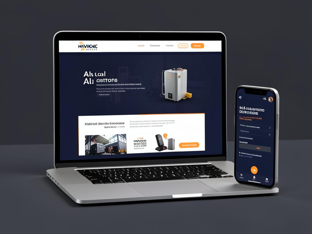 Example HVAC business website and AI receptionist app shown on a laptop and phone